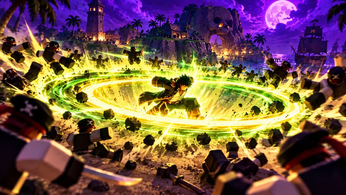 Player character clearing a large group of enemies with wide area attacks