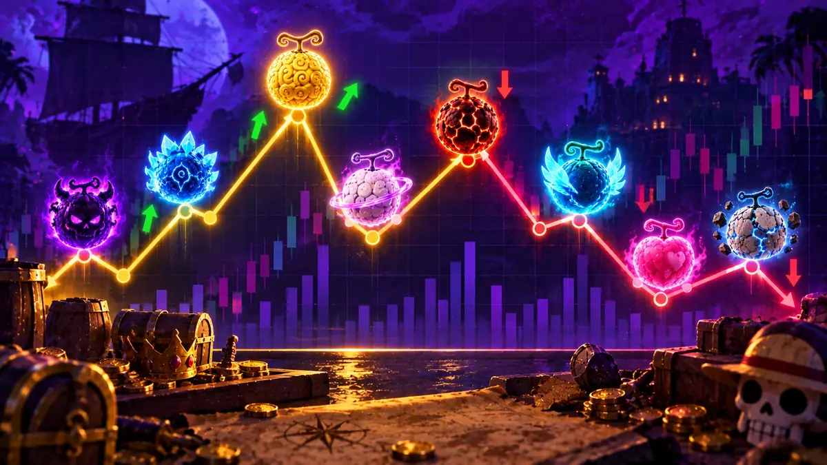 Market chart showing Blox Fruits devil fruit values rising and falling through 2026